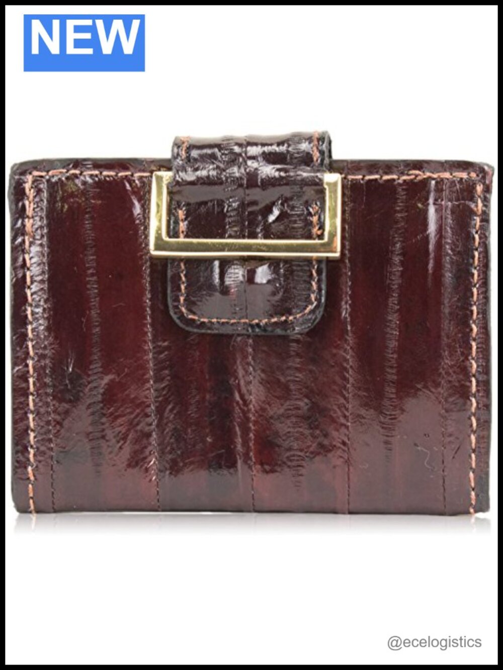 Genuine Eel Skin Bifold Wallet with Magnetic Snap Closure & Coin Pocket